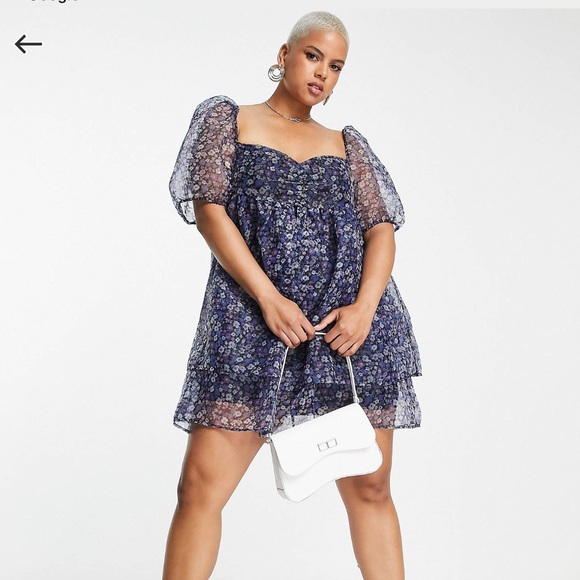 The Frolic Plus puff sleeve organza mini dress in bloom floral - Picture 10 of 14